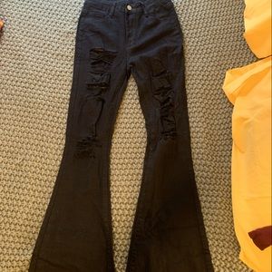 Bell bottom distressed jeans